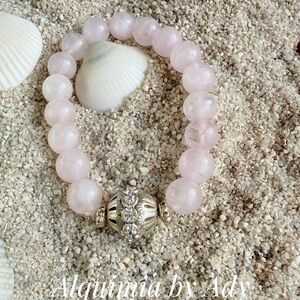 Amor & Calma _  Pale Pink Rose Quartz Bead Bracelet with silver Accent
